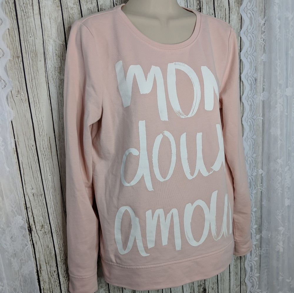 LOFT Light Pink 'Mon Doux Amour' Graphic Crewneck Sweatshirt - Picture 2 of 8